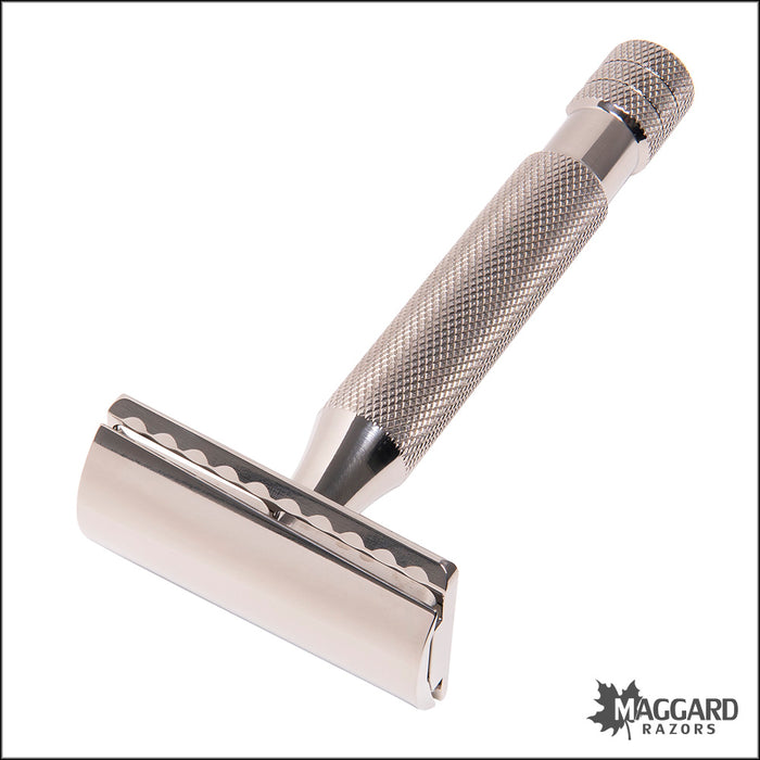Above the Tie S1 Slant Titanium Closed Comb DE Safety Razor with 90mm Handle, Polished Finish