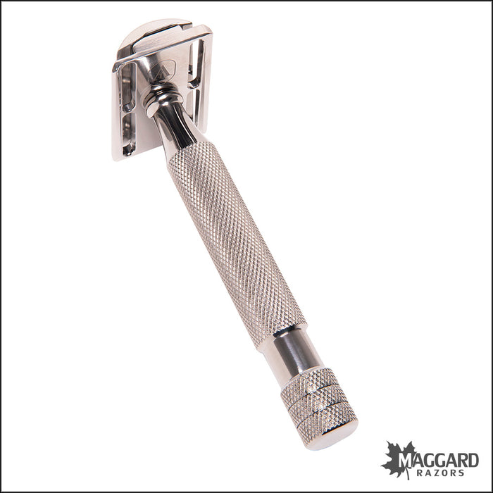 Above the Tie S1 Slant Titanium Closed Comb DE Safety Razor with 90mm Handle, Polished Finish