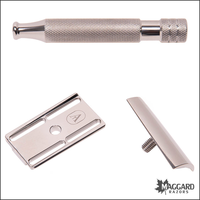 Above the Tie S1 Slant Titanium Closed Comb DE Safety Razor with 90mm Handle, Polished Finish