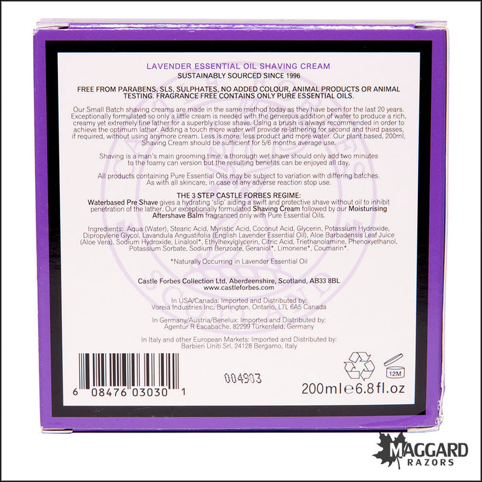 Castle Forbes Lavender Essential Oil Shaving Cream, 200ml