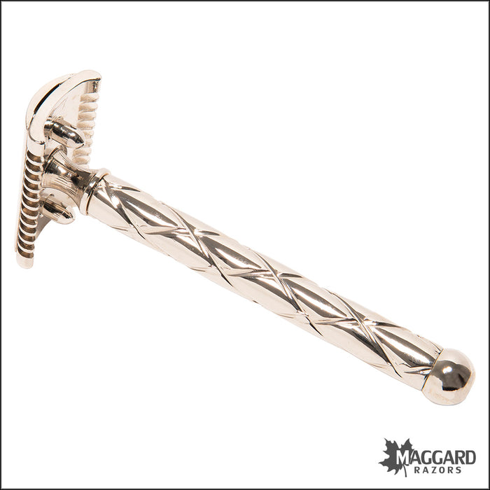 Fatip Retro Open Comb Nickel Finish DE Safety Razor, #42116
