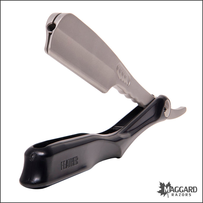 Feather Artist Club SS Folding Straight Razor Shavette, Black Handle