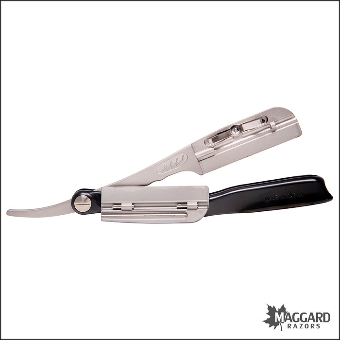 Feather Artist Club SS Folding Straight Razor Shavette, Black Handle