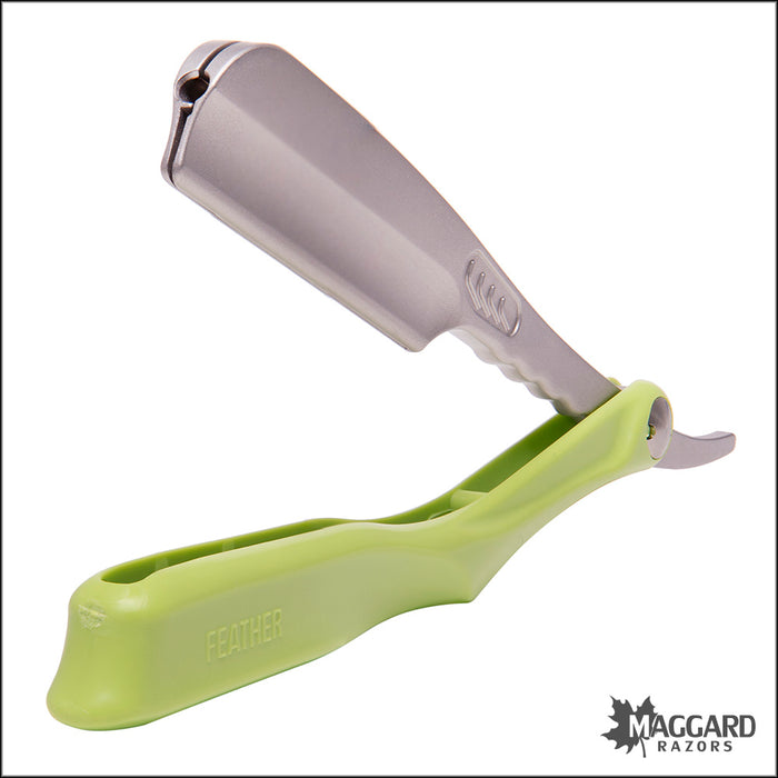Feather Artist Club SS Folding Straight Razor Shavette, Lime Handle