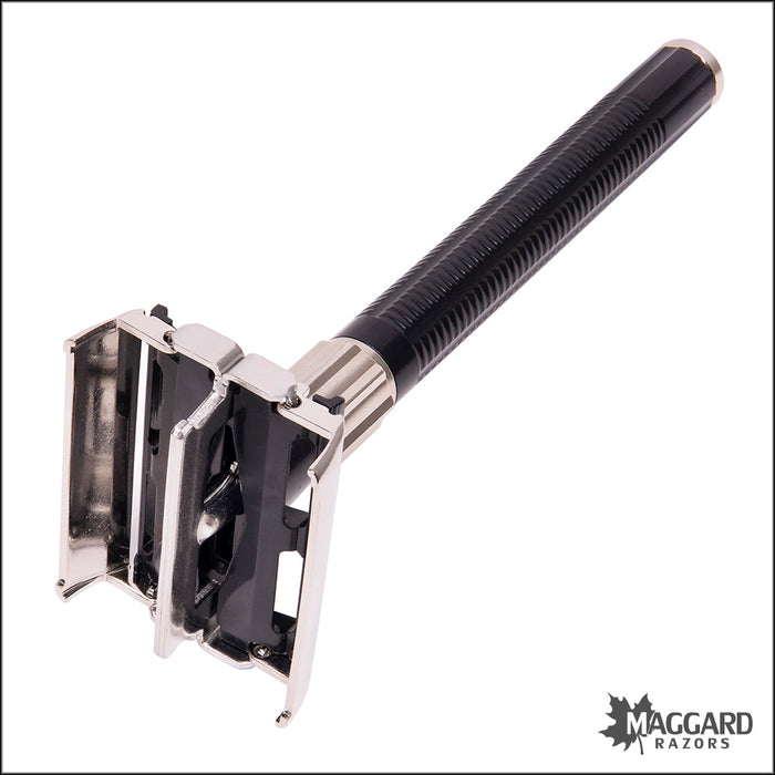 Feather Popular FH-H Twist to Open Double Edge Safety Razor, Black Handle