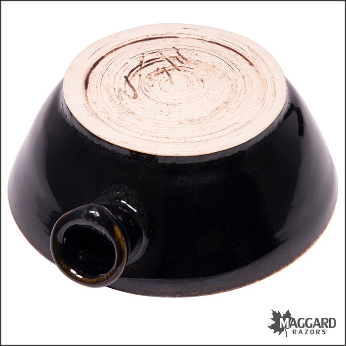 Heather Wright 2024-016 Black and Green Handmade Ceramic Lather Bowl with Thumb Handle
