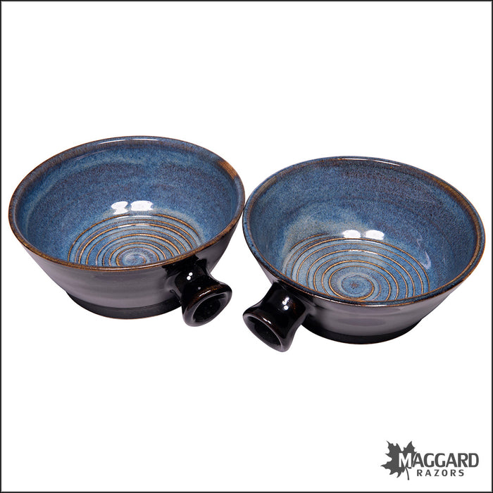 Heather Wright 2024-018 Black and Blue Handmade Ceramic Lather Bowl with Thumb Handle