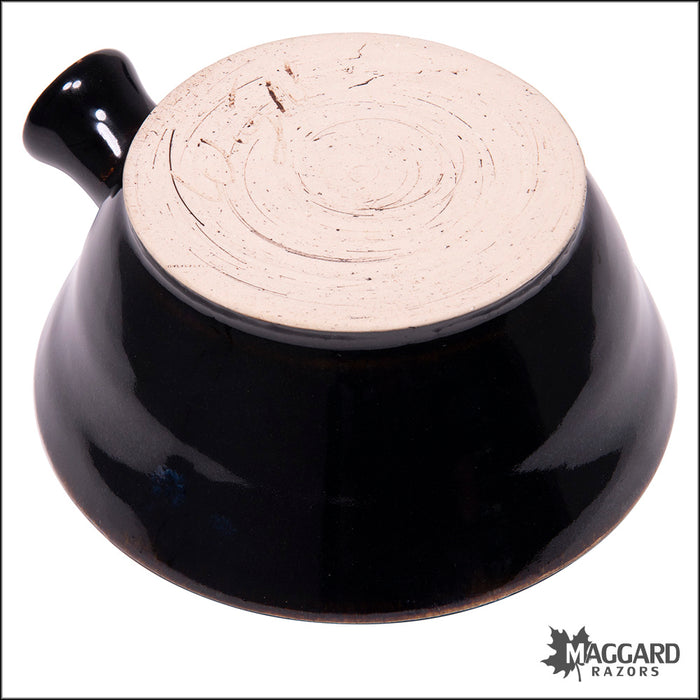 Heather Wright 2024-018 Black and Blue Handmade Ceramic Lather Bowl with Thumb Handle