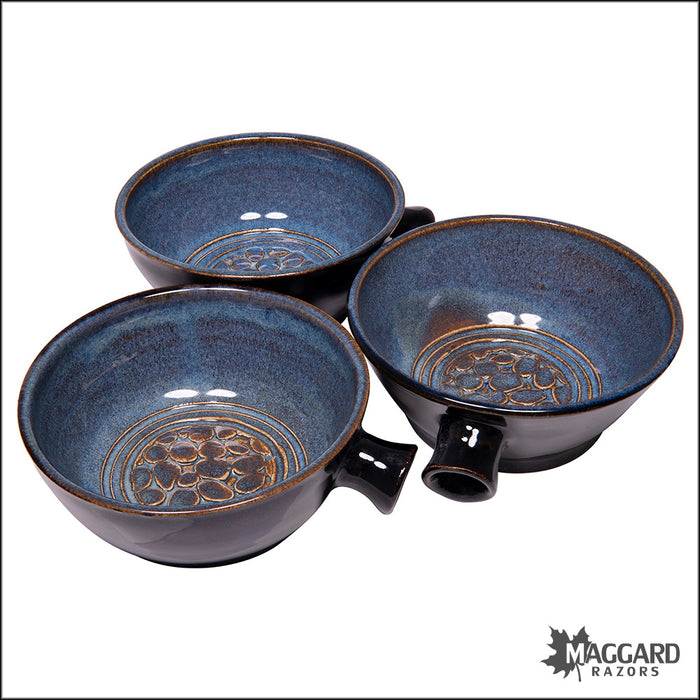 Heather Wright 2024-019 Black and Blue Handmade Ceramic Lather Bowl with Thumb Handle