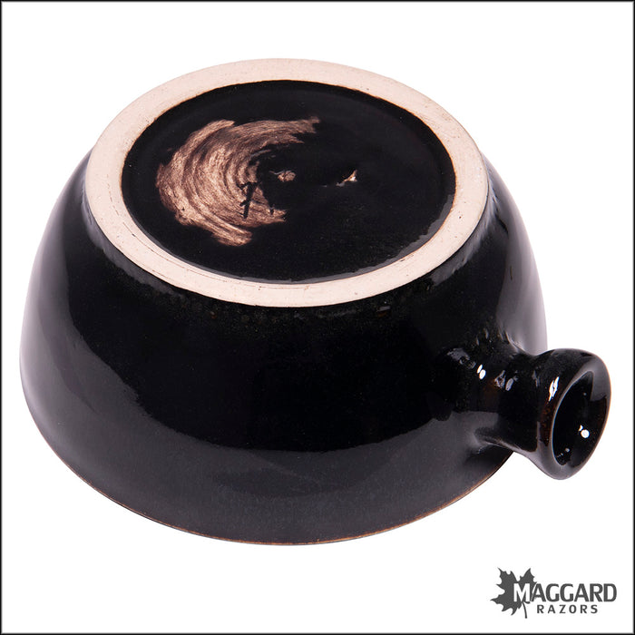 Heather Wright 2024-019 Black and Blue Handmade Ceramic Lather Bowl with Thumb Handle