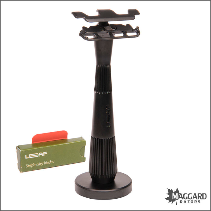 Leaf Thorn Single Edge Fixed Head Razor, with Starter Blades - Black