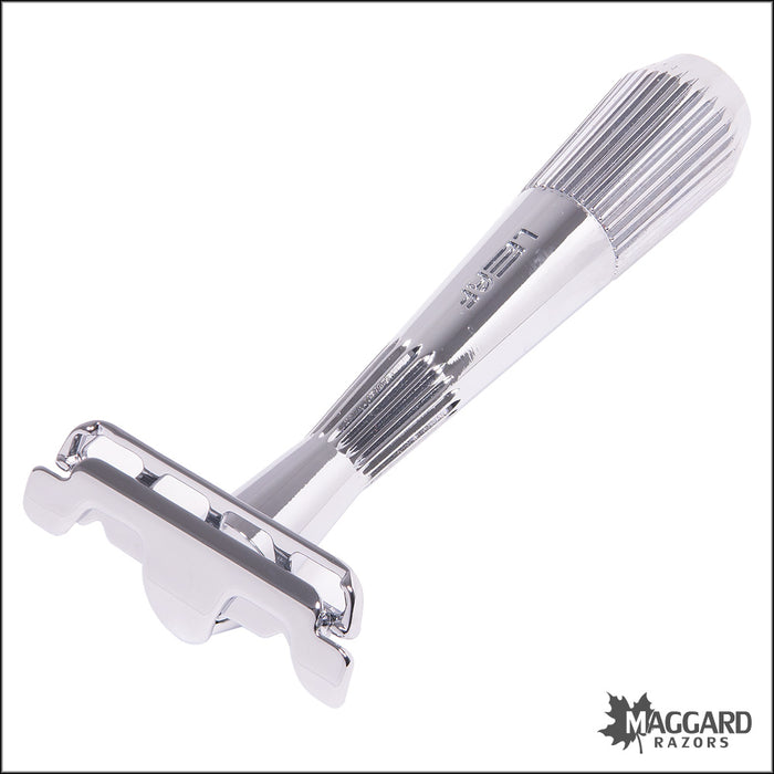 Leaf Thorn Single Edge Fixed Head Razor, with Starter Blades - Polished Chrome