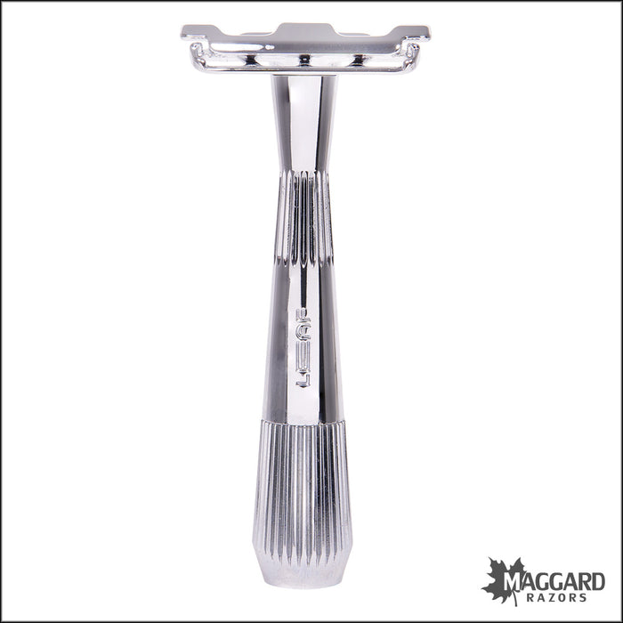 Leaf Thorn Single Edge Fixed Head Razor, with Starter Blades - Polished Chrome