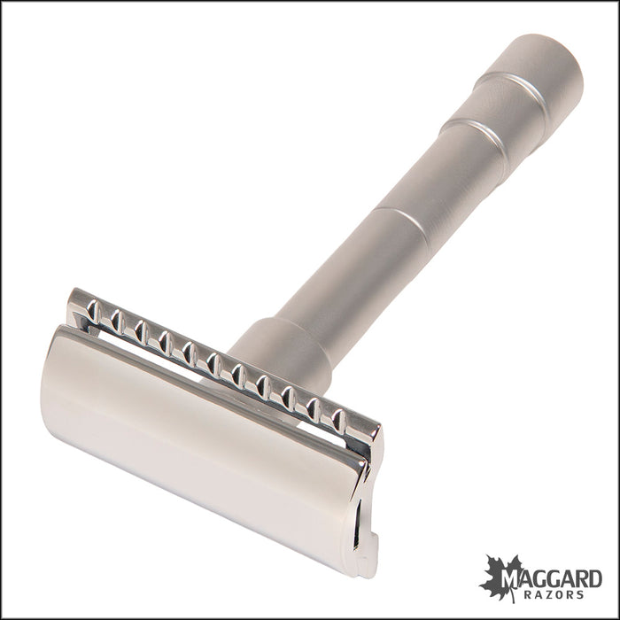 Merkur 46C Travel Set, Matte Finish Handle with Chrome two Piece Head - Closed Comb DE Safety Razor with Leather Case