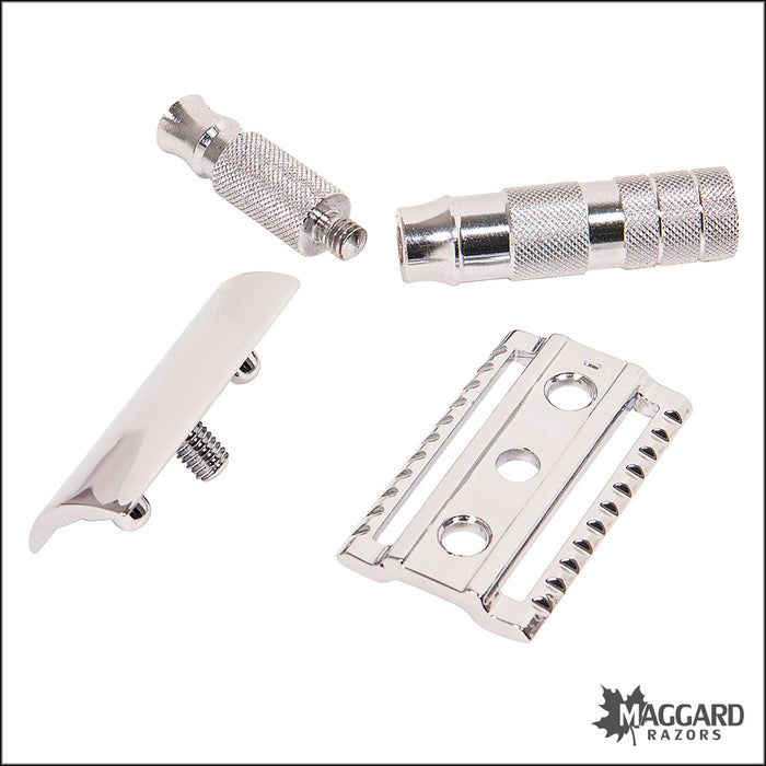 Merkur 933C Travel Set, Chrome 3 Piece Closed Comb DE Safety Razor with Leather Case