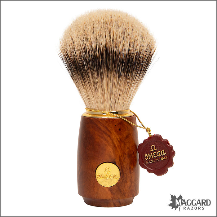 Omega Model 6144 Briar Root Burl Handle Silvertip Shaving Brush, 24mm