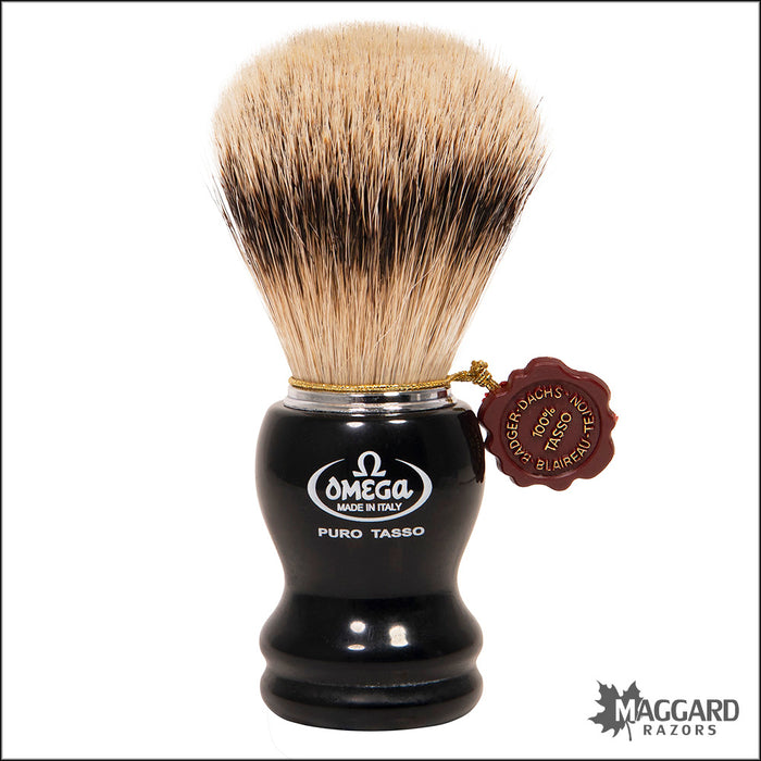 Omega Model 618 Black Handle Super Badger Shaving Brush, 24mm