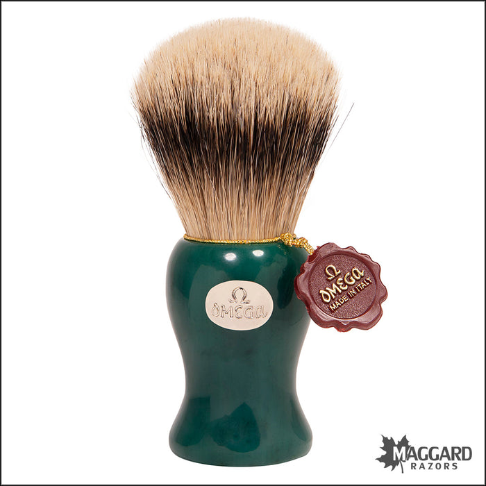 Omega Model 6209 Jade Green Handle Super Badger Shaving Brush, 25mm