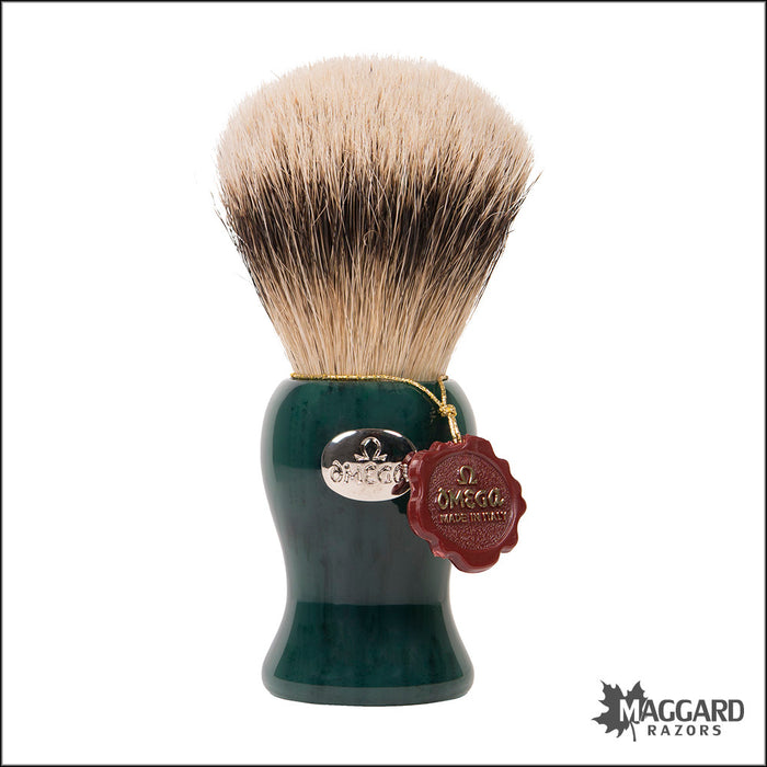 Omega Model 6209 Jade Green Handle Super Badger Shaving Brush, 25mm