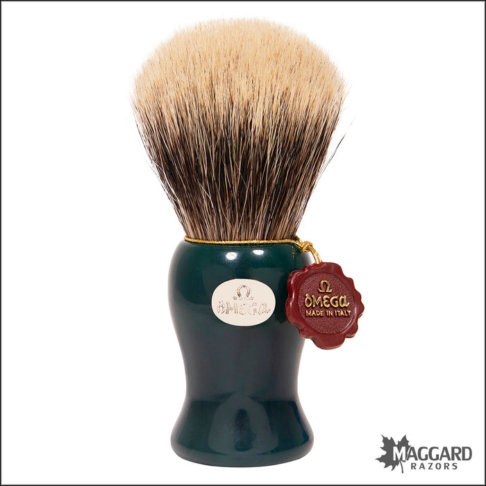 Omega Model 6210 Jade Green Handle Super Badger Shaving Brush, 26mm