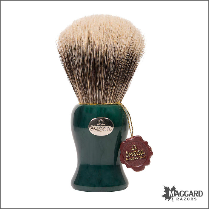 Omega Model 6210 Jade Green Handle Super Badger Shaving Brush, 26mm