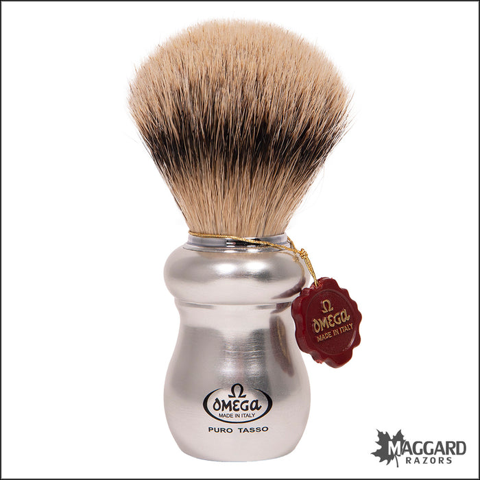 Omega Model 6652 ERGAL Solid Aluminum Handle Super Badger Shaving Brush, 24mm