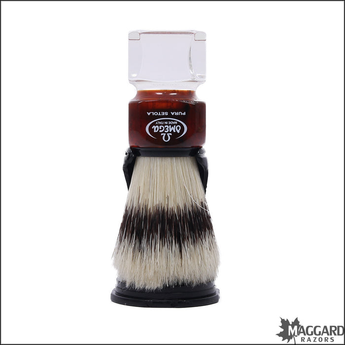 Omega Model 81025 Red Acrylic Handle Boar Shaving Brush with Stand, 24mm