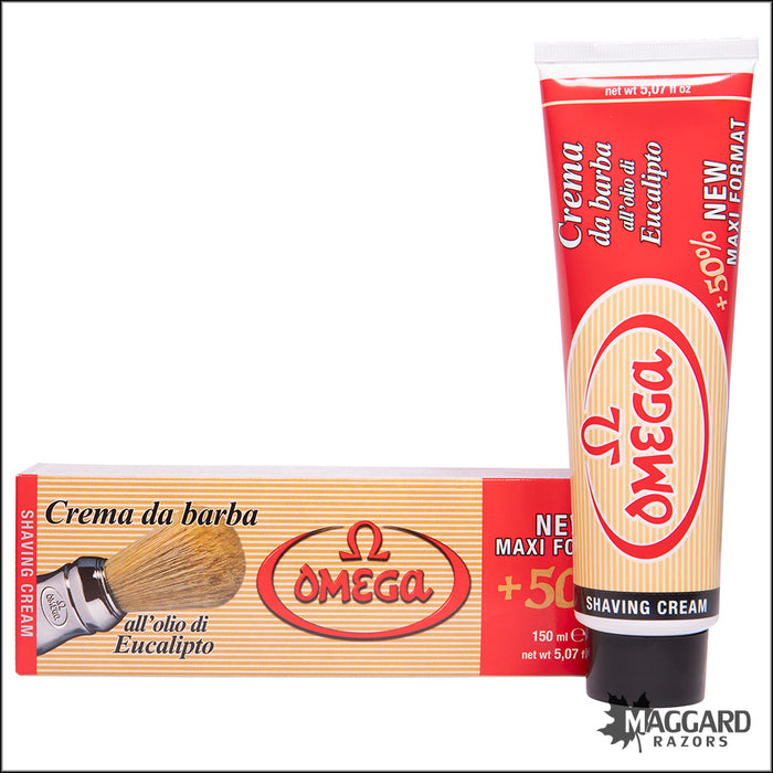 Omega Crema da Barba Shaving Cream Tube with Eucalyptus Oil, 5oz