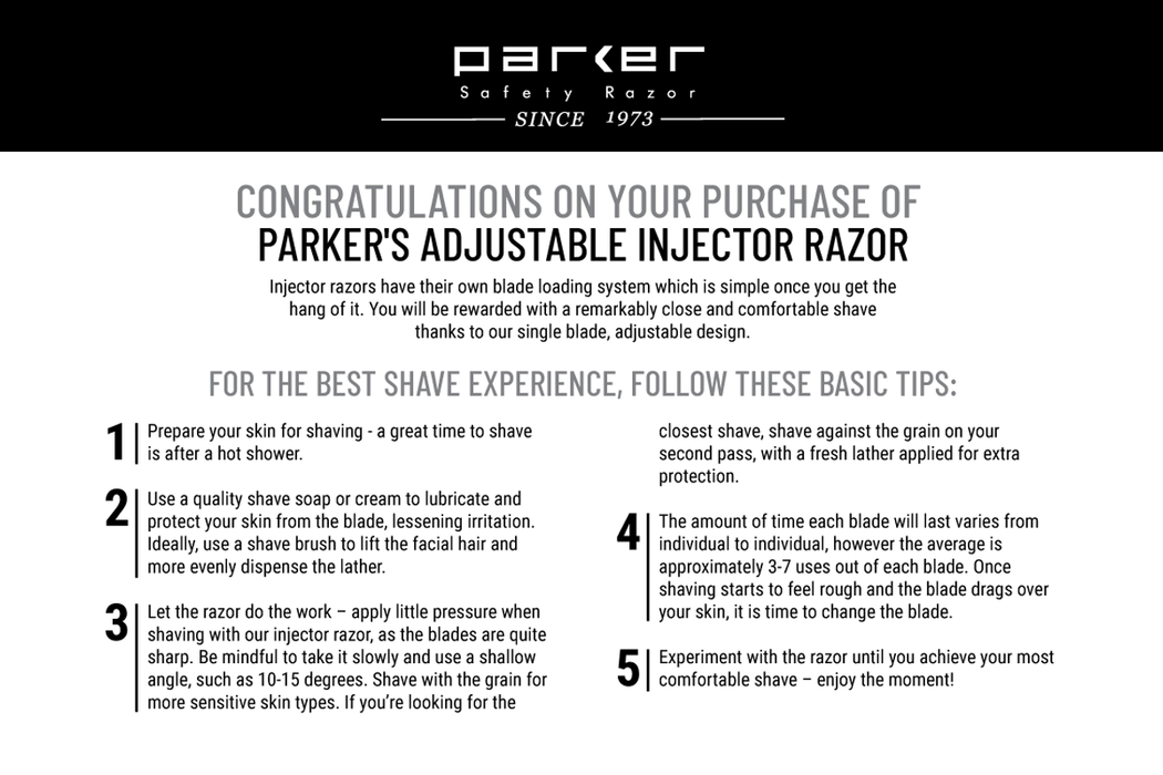 Parker Adjustable Single Edge Injector Razor, Stainless Steel - Version 3