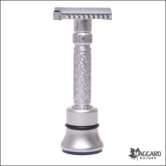 Pearl Shaving Flexi Adjustable Open Comb Machined DE Safety Razor with Stand, Matte Finish