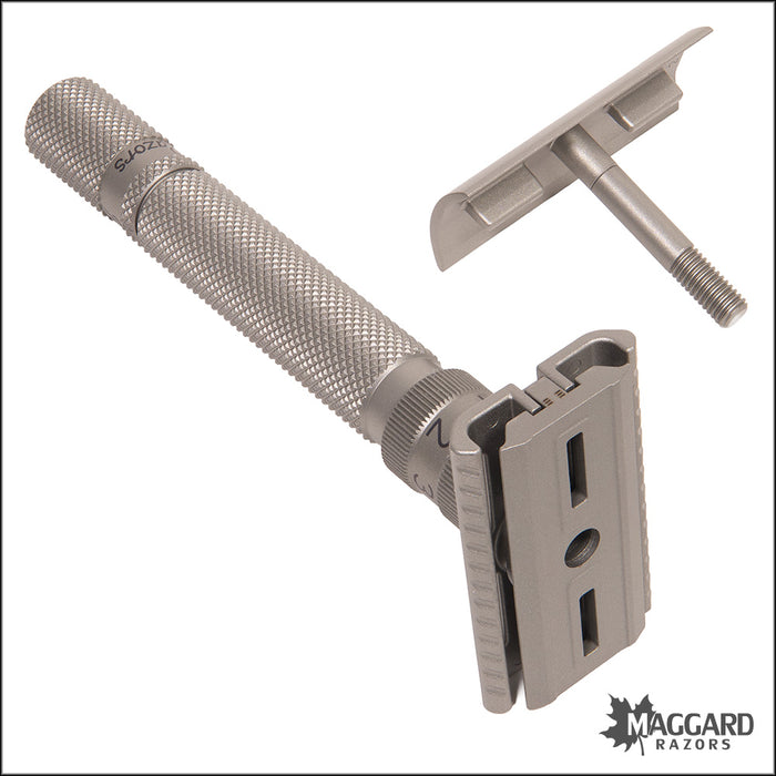 Rockwell Razors SETPOINT™ Adjustable 2-Piece Machined DE Safety Razor, 316L Stainless Steel