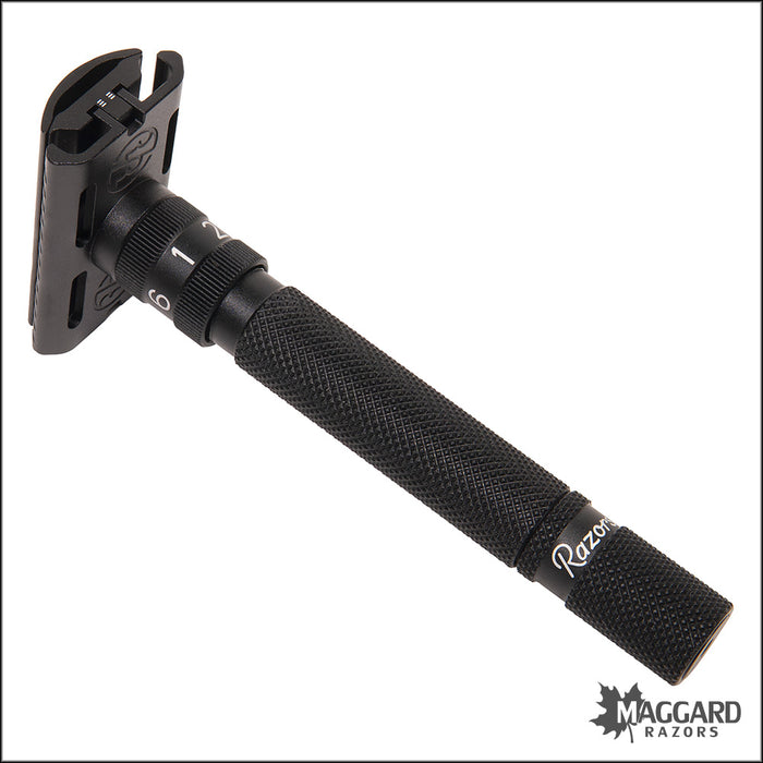 Rockwell Razors SETPOINT™ Adjustable 2-Piece Machined DE Safety Razor, Black Aluminum