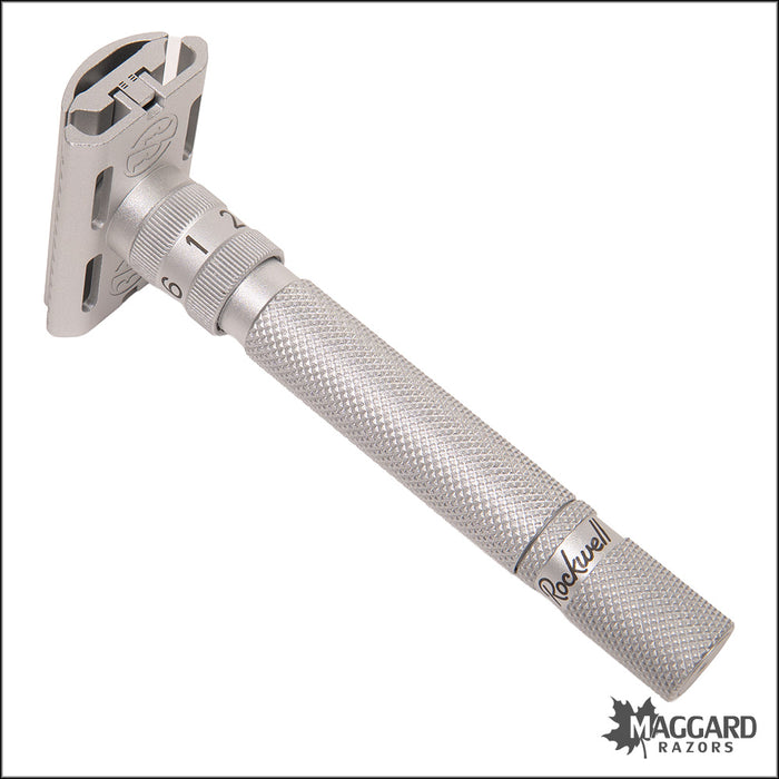 Rockwell Razors SETPOINT™ Adjustable 2-Piece Machined DE Safety Razor, Silver Aluminum