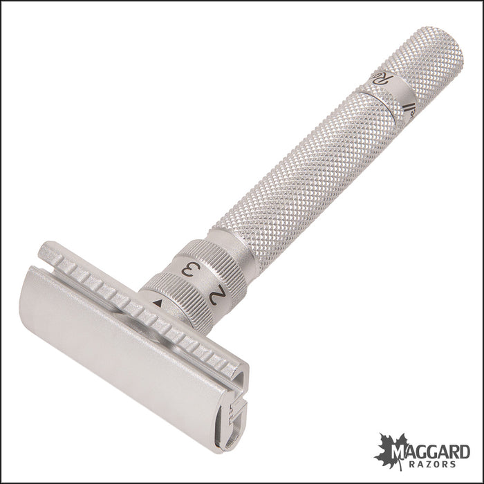 Rockwell Razors SETPOINT™ Adjustable 2-Piece Machined DE Safety Razor, Silver Aluminum