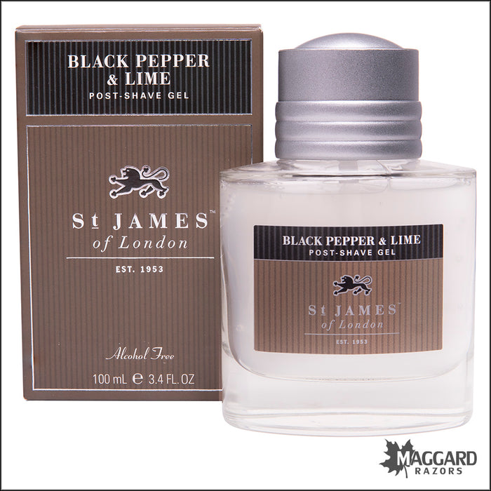St James of London Black Pepper and Lime Post Shave Gel, 100ml - Alcohol Free