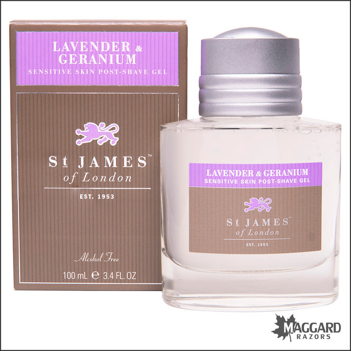 St James of London Lavender and Geranium Post Shave Gel, 100ml - Alcohol Free