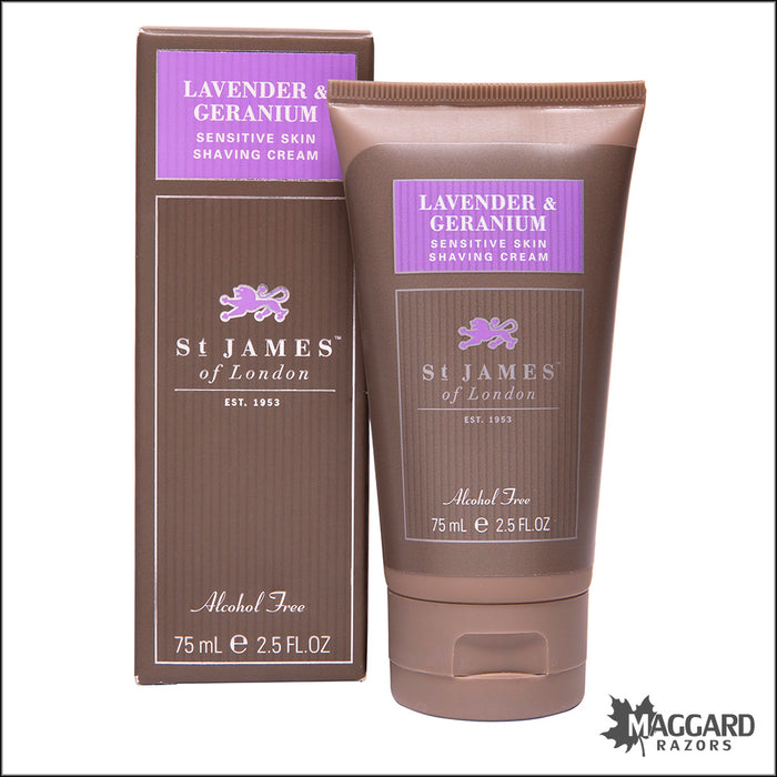 St James of London Lavender and Geranium Shave Cream Travel Tube, 75ml