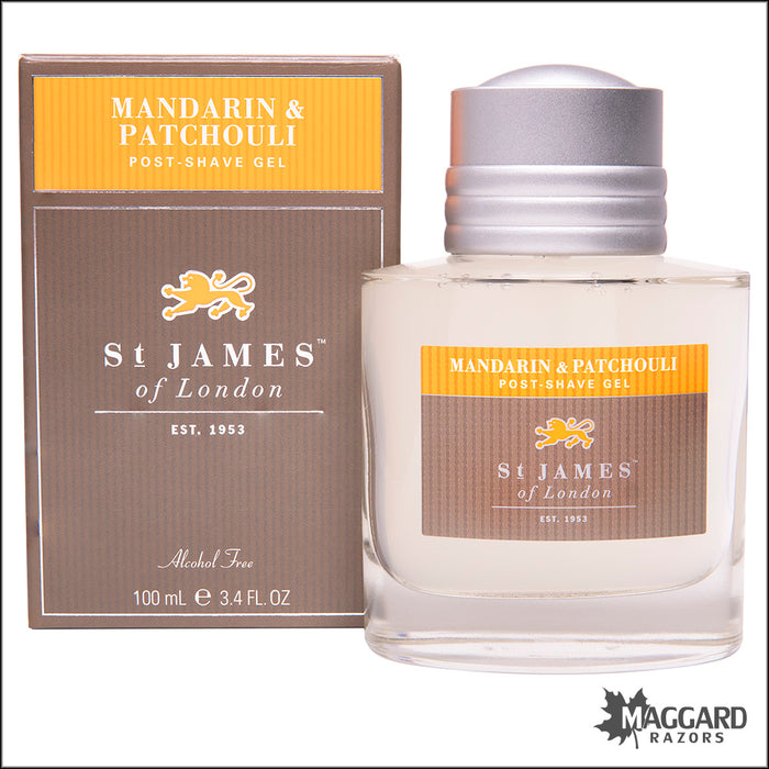 St James of London Mandarin and Patchouli Post Shave Gel, 100ml - Alcohol Free