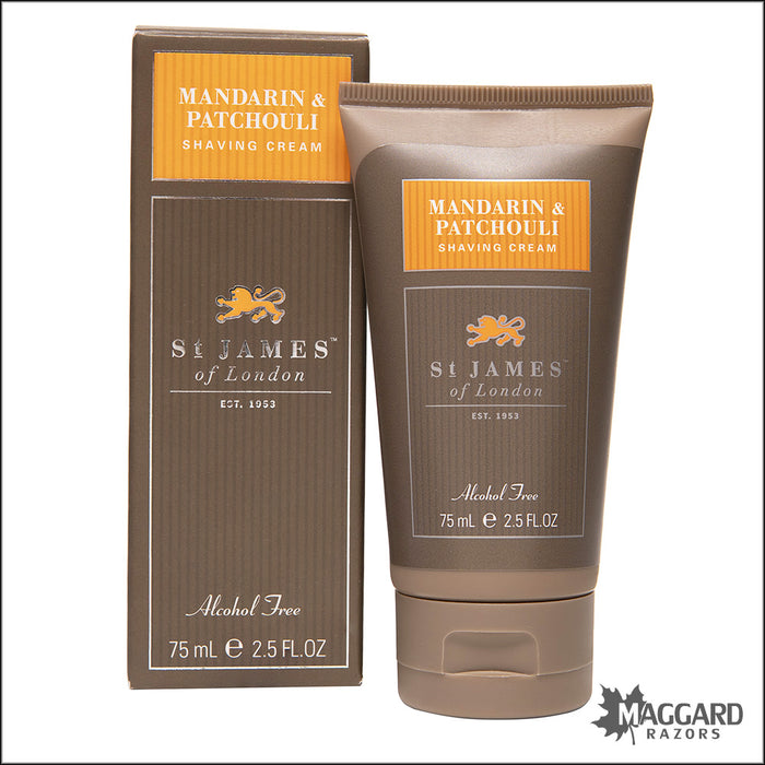 St James of London Mandarin and Patchouli Shave Cream Travel Tube, 75ml