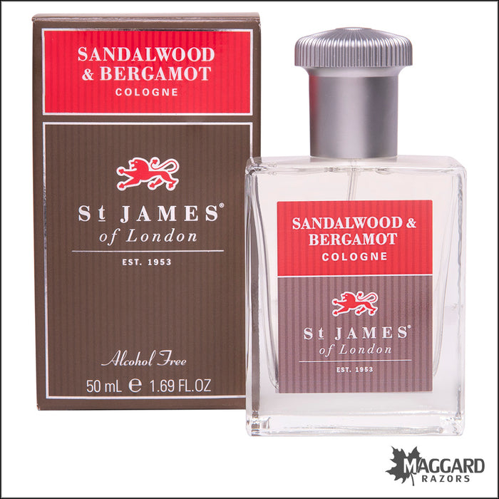 St James of London Sandalwood and Bergamot Cologne, 50ml - Alcohol Free