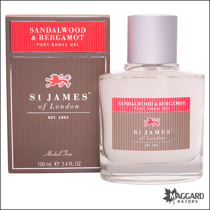 St James of London Sandalwood and Bergamot Post Shave Gel, 100ml - Alcohol Free