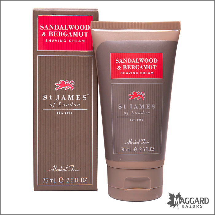 St James of London Sandalwood and Bergamot Shave Cream Travel Tube, 75ml