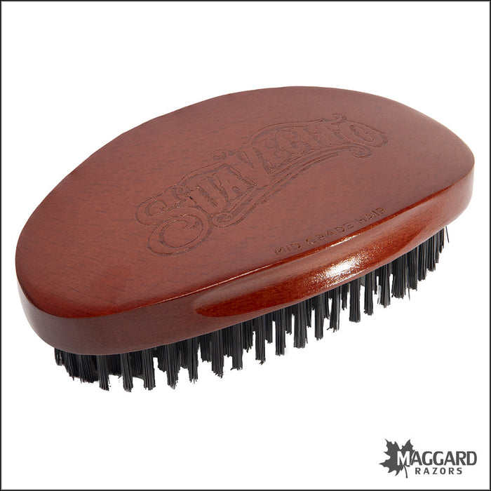 Suavecito Beard Brush - Cherry Wood Finish Synthetic Beard Brush, with Drawstring Bag