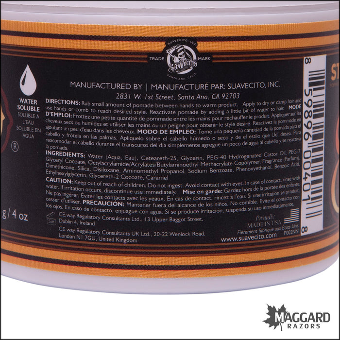 Suavecito Firme Hold Pomade, Strong Hold, Medium Shine - 4oz