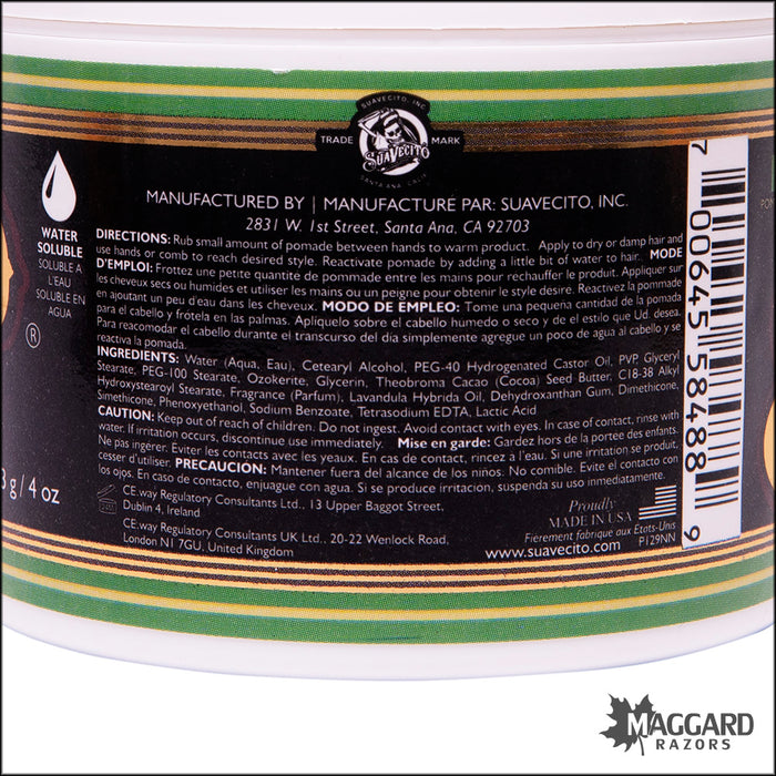 Suavecito Matte Pomade, Medium Hold, Zero Shine - 4oz