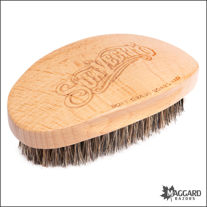 Suavecito Beard Brush - Natural Wood Finish 100% Natural Soft Grade Boar Hair Beard Brush with Drawstring Bag