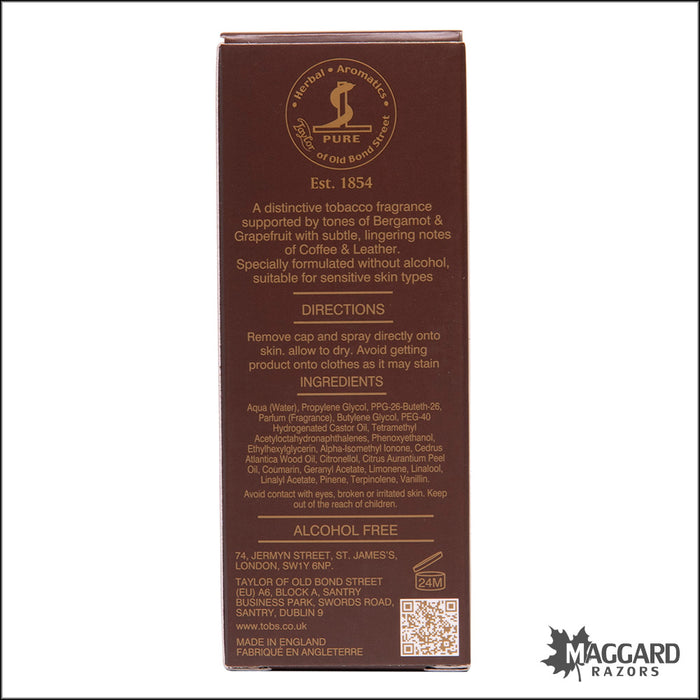 Taylor of Old Bond Street Tobacco Leaf Aftershave, 50ml - Alcohol Free