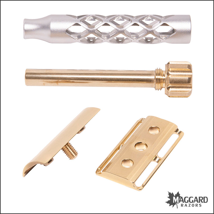 The Goodfellas' Smile Valynor Satin Finished Aluminum and Polished Brass DE Safety Razor