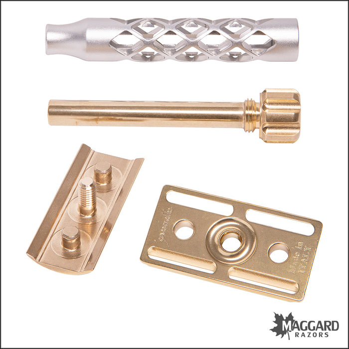 The Goodfellas' Smile Valynor Satin Finished Aluminum and Polished Brass DE Safety Razor