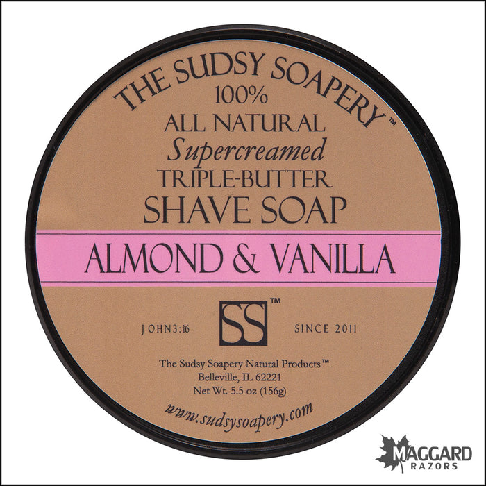 The Sudsy Soapery Almond and Vanilla Shaving Soap, 4.5oz